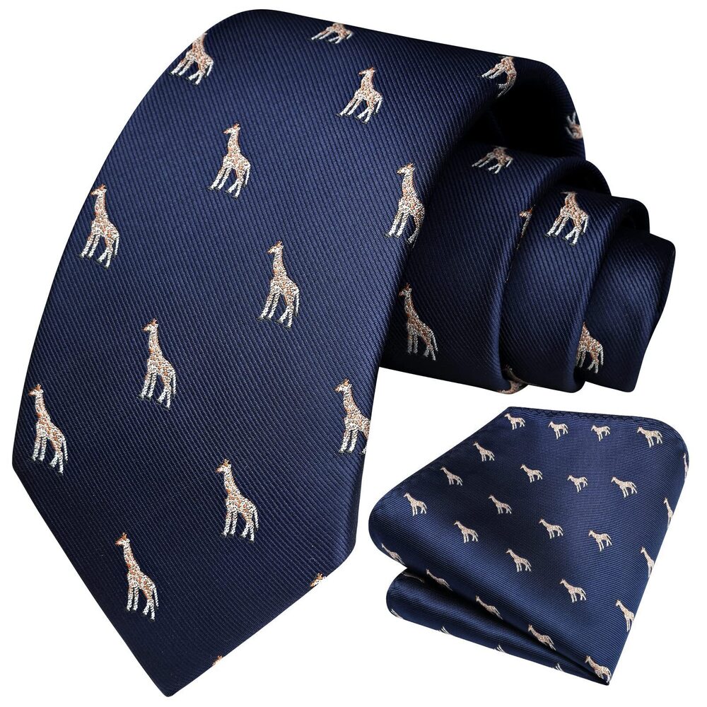 5223 Tie Blue Ties Silk Necktie and Pocket Square Classic Woven Giraffe 's